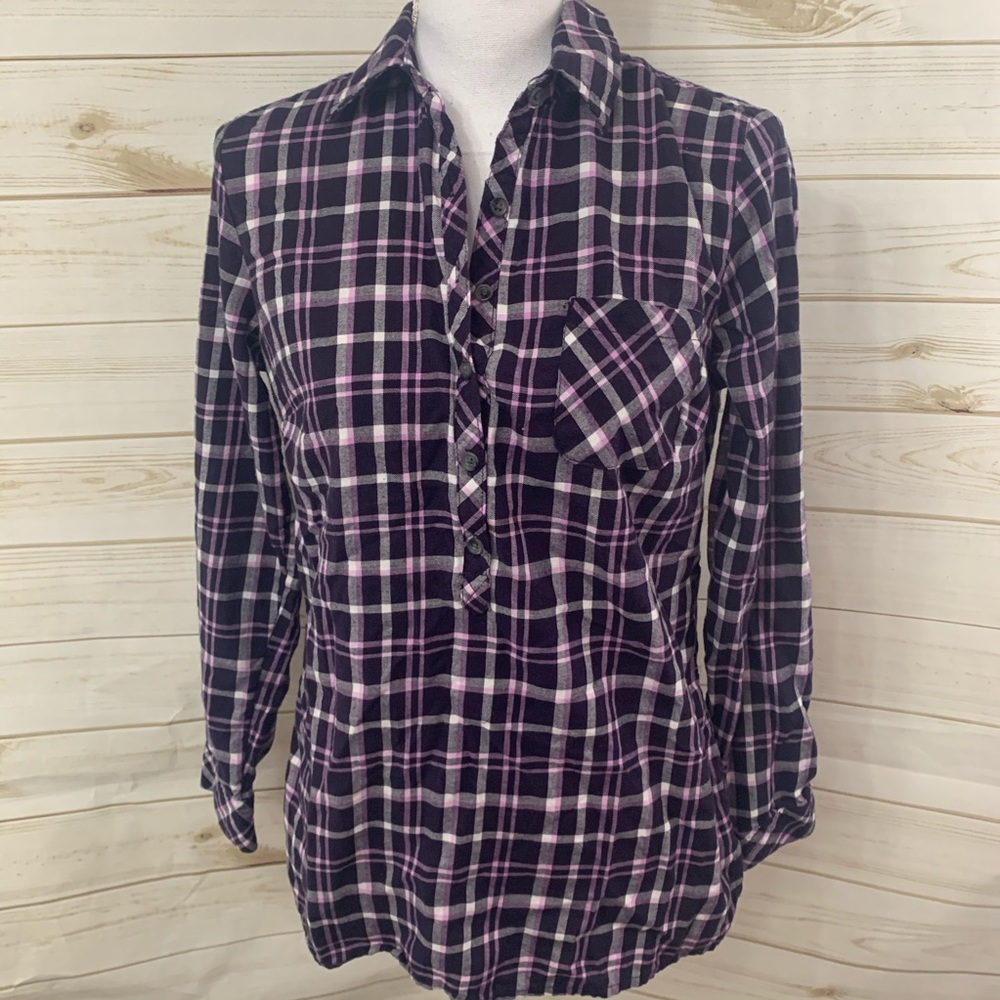 Croft & Barrow Purple Plaid Half Button Top
